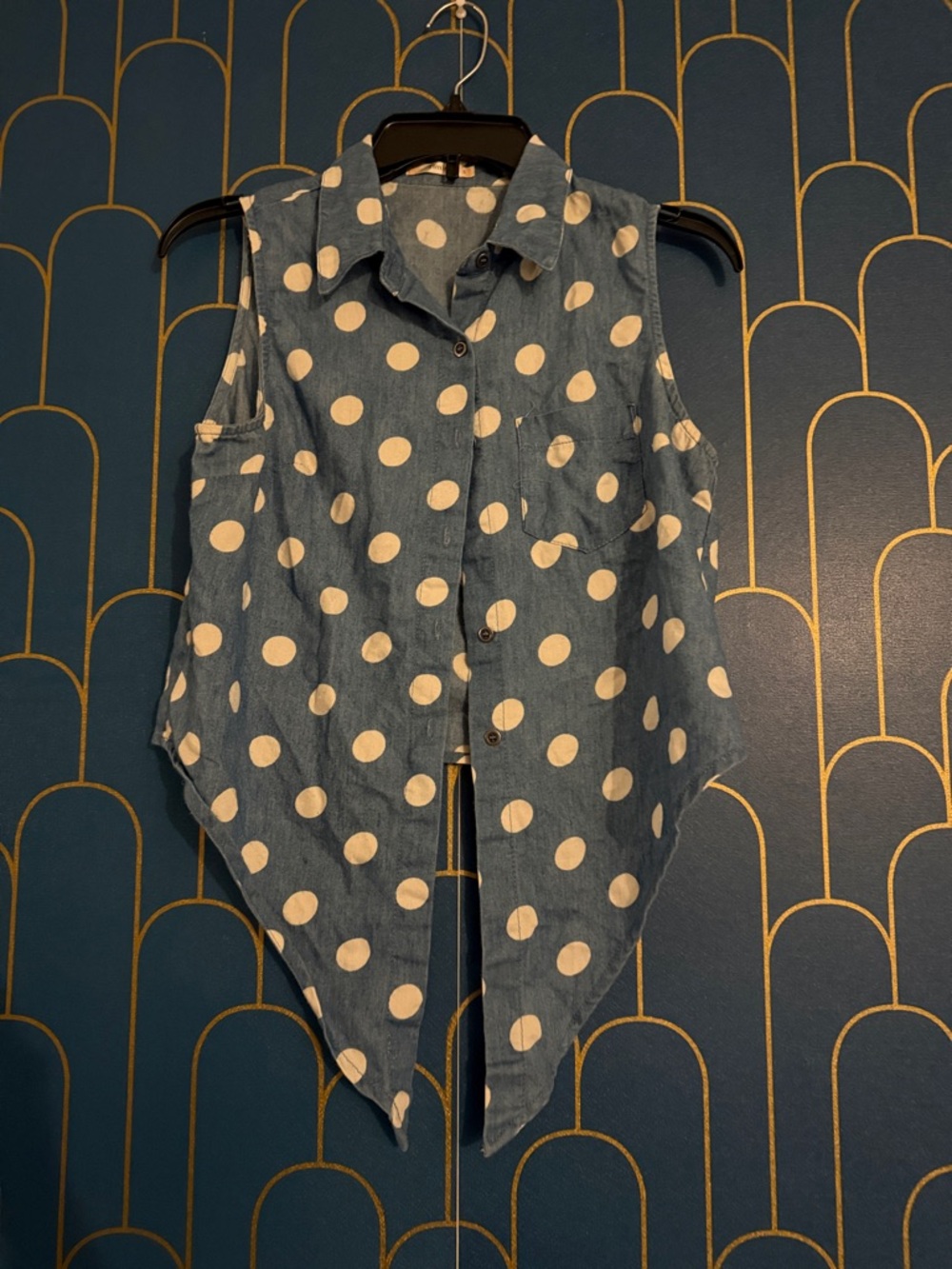 Timing Blue Sleeveless Polka Dot Button-Down Shirt